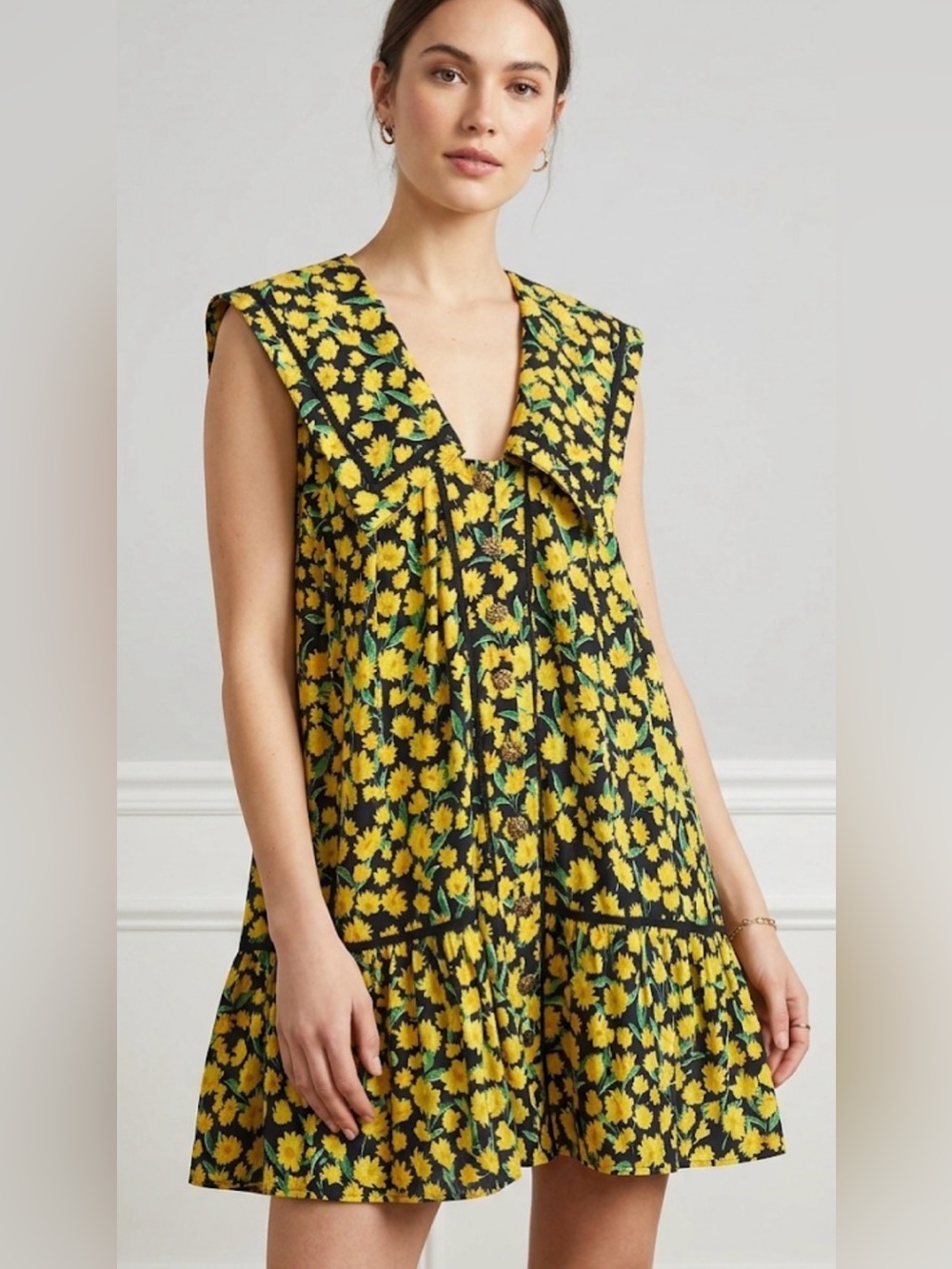 Maeve by Anthropologie Floral Daisy Collared Mini Swing Dress Cottagecore